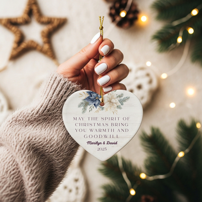 Personalized Heart-Shaped Christmas Ornament - May the Spirit of Christmas Bring You Warmth and Goodwill - Perfect Holiday Keepsake for Couples - 2025 Edition
