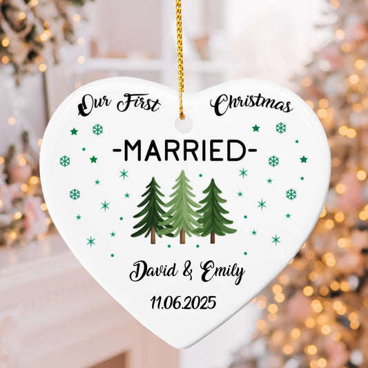Personalized Married Ornament – Our First Christmas Married Ornament with Names & Year – Custom Newlywed Christmas Tree Keepsake 2025