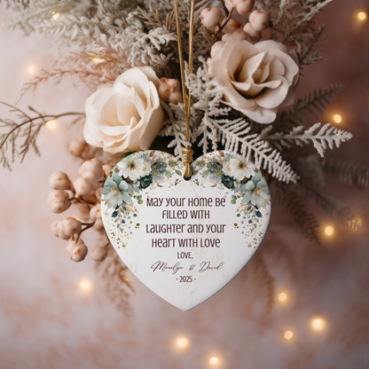 Personalized Married Ornament – Custom Newlywed Ornament with Names & Year – “May Your Home Be Filled with Laughter and Love” Wedding Gift Keepsake