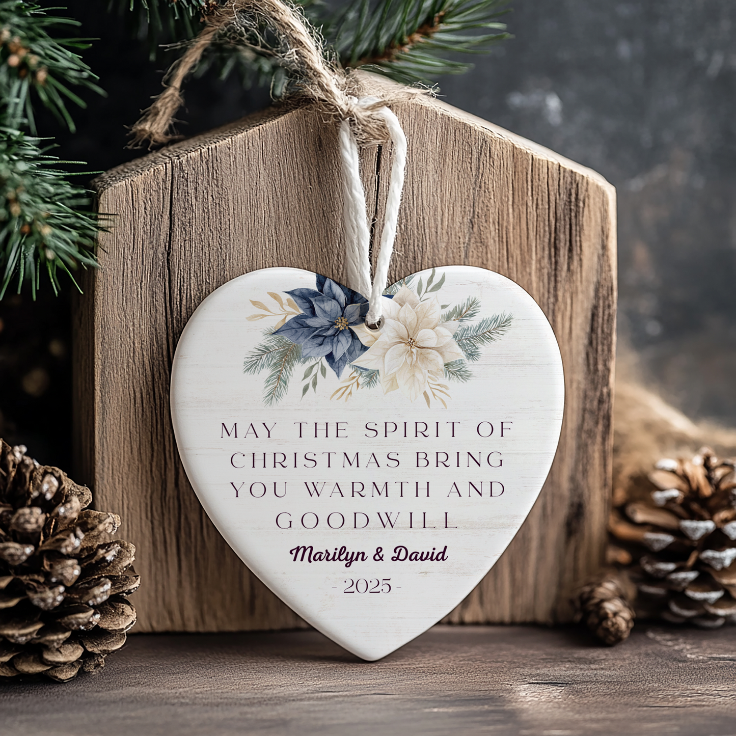 Personalized Heart-Shaped Christmas Ornament - May the Spirit of Christmas Bring You Warmth and Goodwill - Perfect Holiday Keepsake for Couples - 2025 Edition