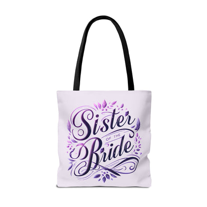Sister of the Bride Tote Bag – Wedding Party Gift, Bridal Shower Accessory, Purple Floral Design