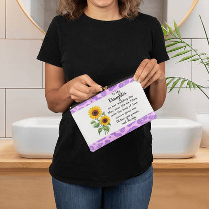 To My Daughter Wedding Day Makeup Bag from Mom – Sunflower Gift for Bride – Sentimental Bridal Gift – Forever Love Zipper Pouch