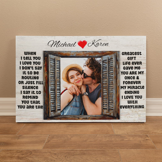 Custom Couple Photo Canvas – "I Love You" Romantic Wall Art Gift
