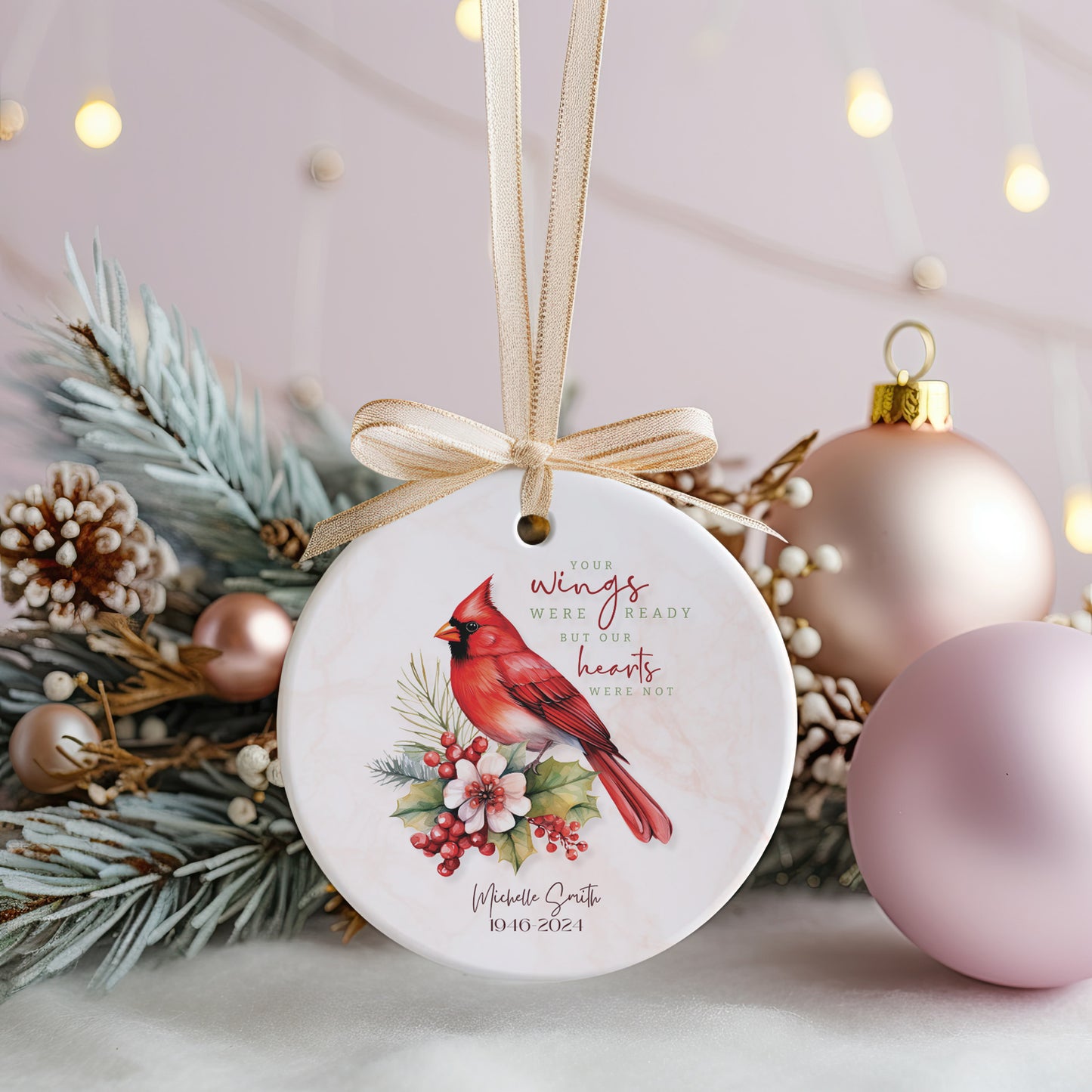 Personalized Memorial Ornament – “Your Wings Were Ready” Cardinal Remembrance Ornament – In Memory of Loved One Christmas Keepsake Gift