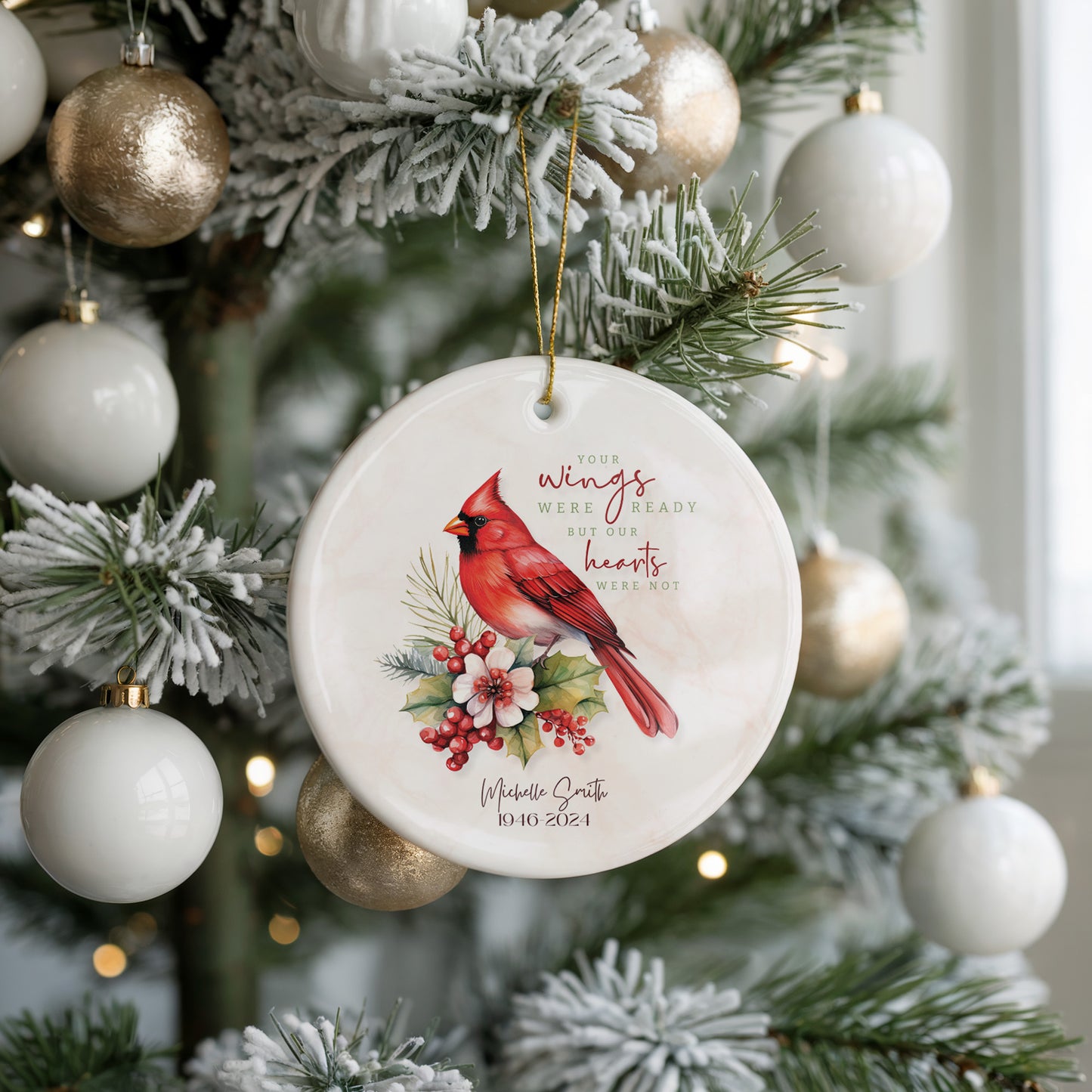 Personalized Memorial Ornament – “Your Wings Were Ready” Cardinal Remembrance Ornament – In Memory of Loved One Christmas Keepsake Gift