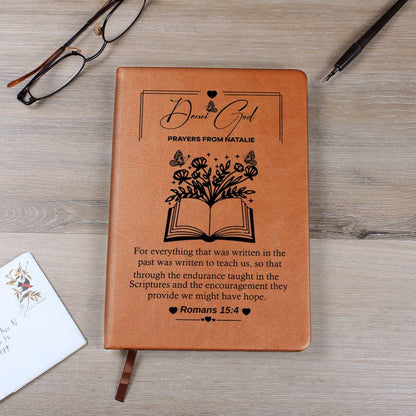 Personalized Custom “Dear God” Prayer Journal with Name – Faith, featuring Romans 15:4, perfect for heartfelt reflections.