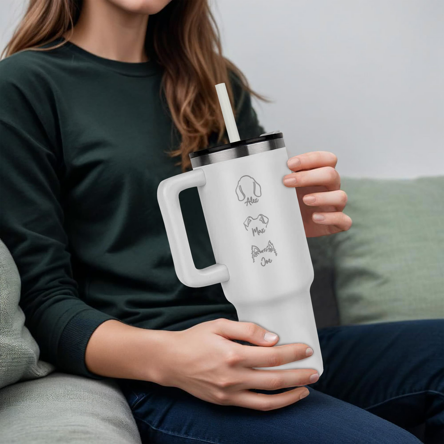 Custom Pet Name & Outline Tumbler – Personalized Dog & Cat Cup with Straw