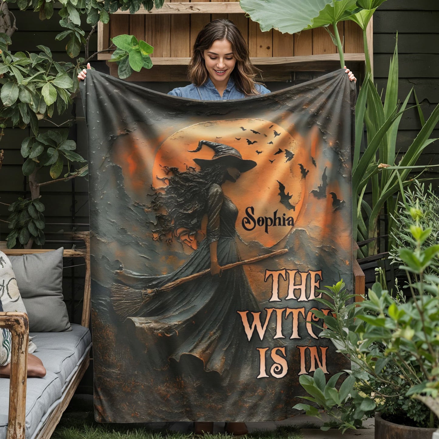 Personalized “The Witch Is In” Halloween Jersey Fleece Blanket
