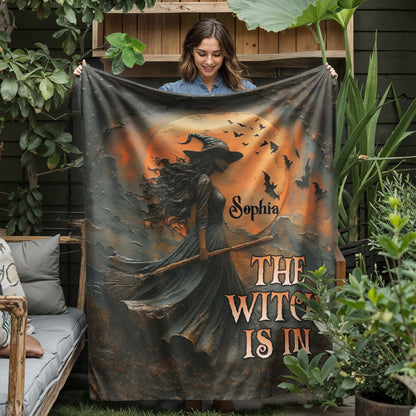 Personalized “The Witch Is In” Halloween Jersey Fleece Blanket