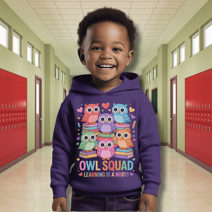 Owl Squad Kids Hoodie – Learning Is a Hoot Preschool Sweatshirt