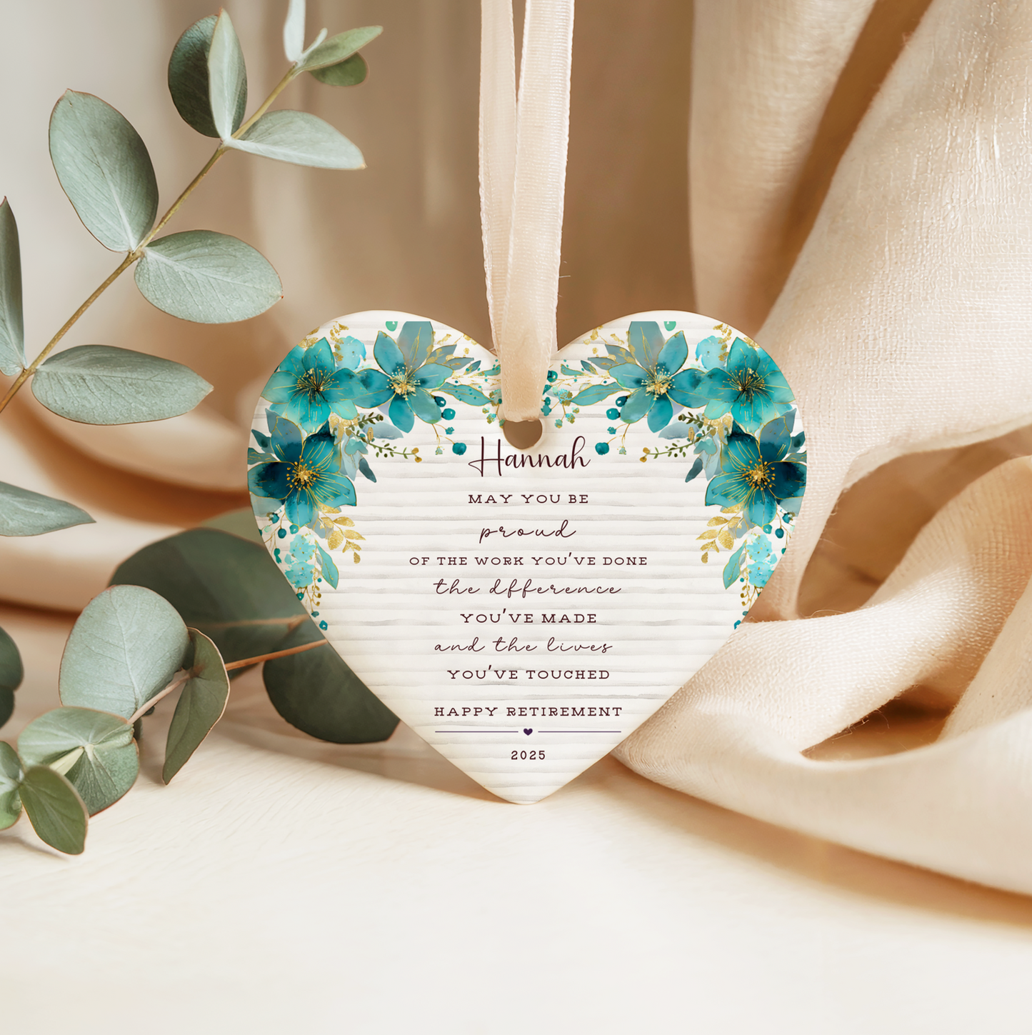 Personalized Retirement Ornament – Custom Heart Keepsake with Name & Year – Retirement Gift for Teacher, Nurse, or Coworker