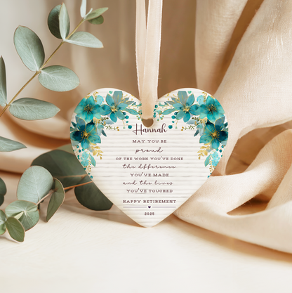 Personalized Retirement Ornament – Custom Heart Keepsake with Name & Year – Retirement Gift for Teacher, Nurse, or Coworker
