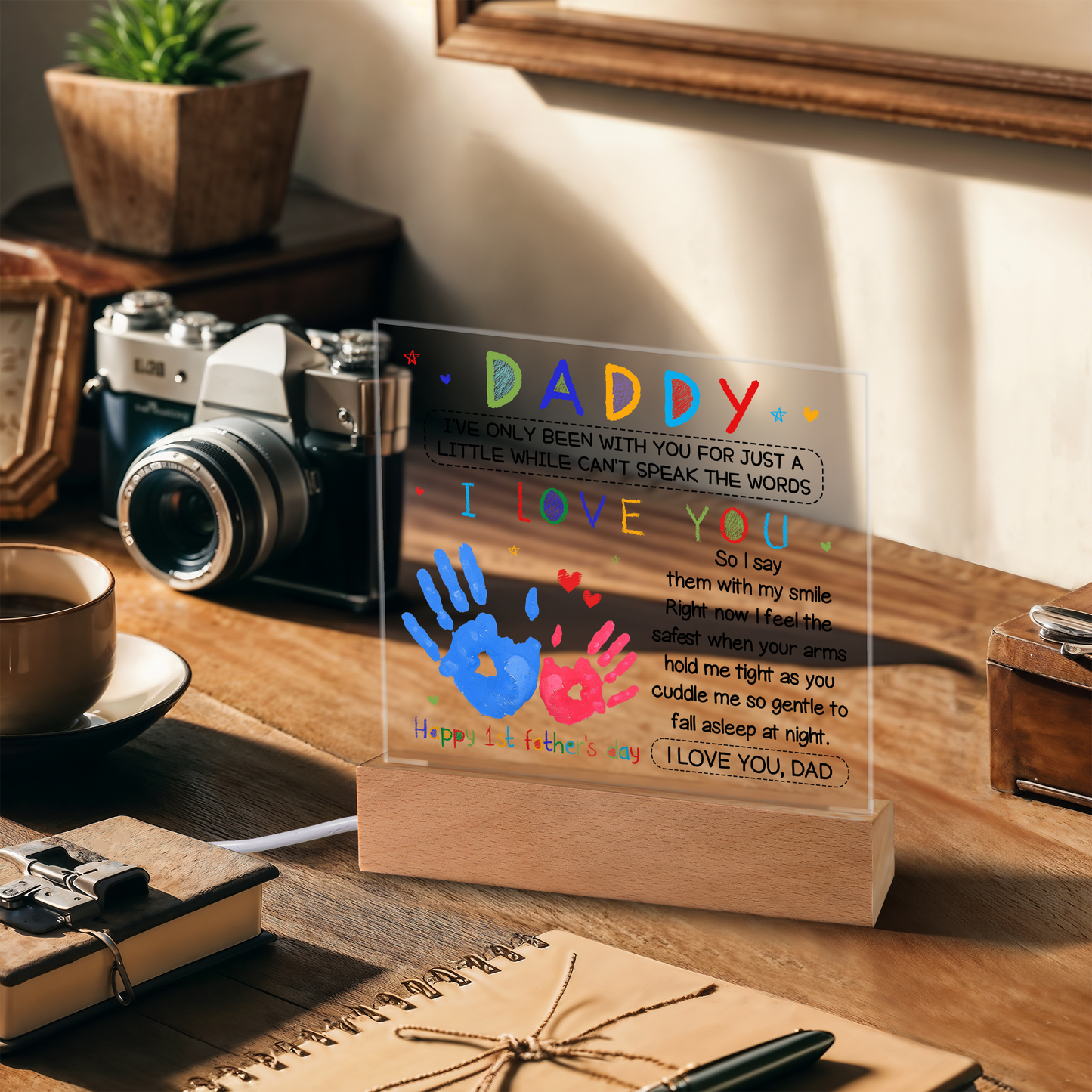 1st Father's Day Handprint Acrylic Night Light – Keepsake Gift from Baby