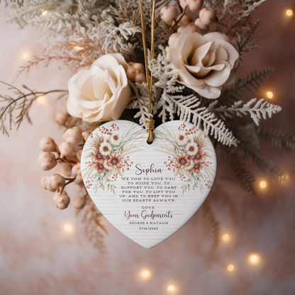 Personalized Godparent Ornament – Heart Keepsake with Child’s Name & Date – Baptism or Christening Gift