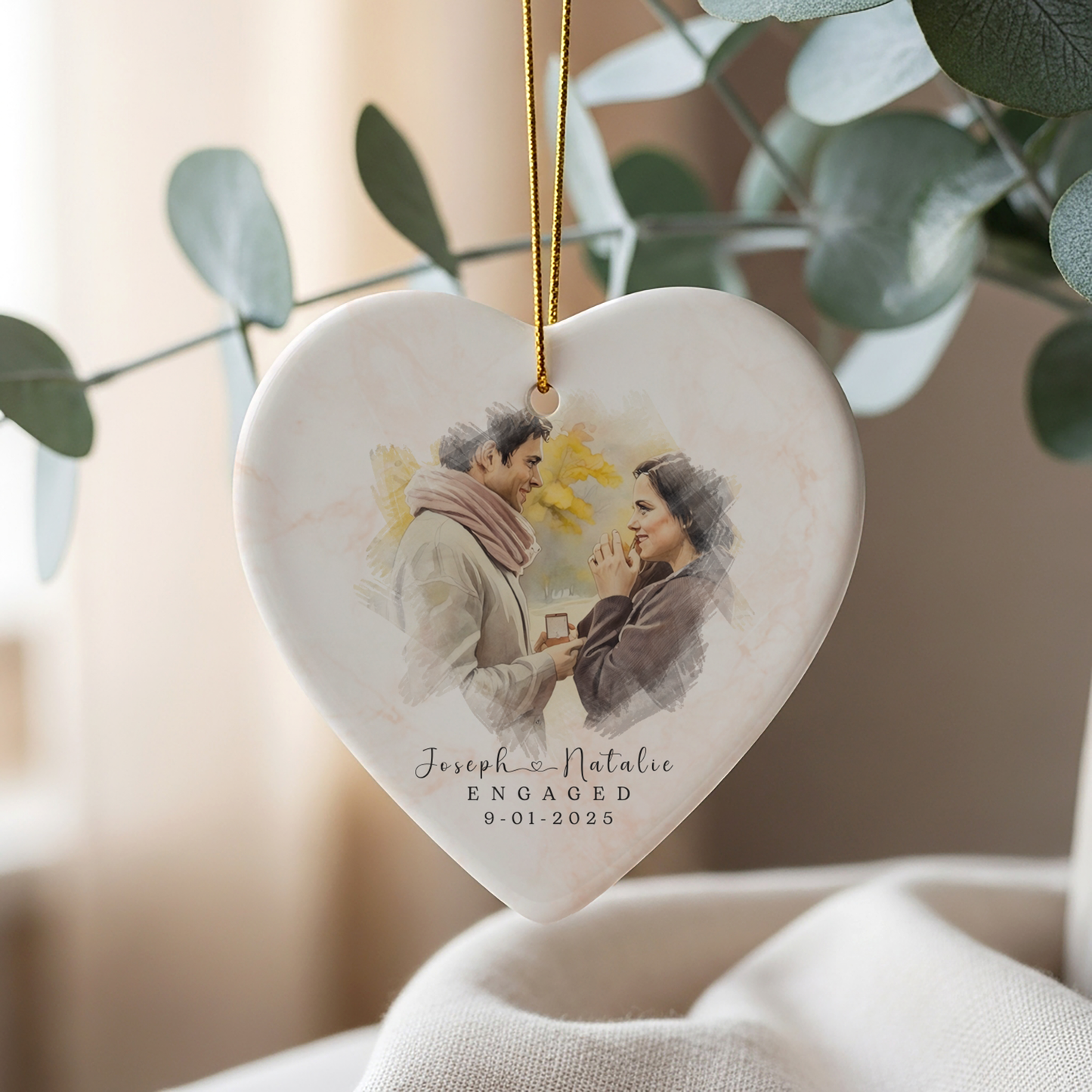 Personalized Engagement Ornament – Custom Photo & Proposal Date Keepsake – Our First Christmas Engaged Gift