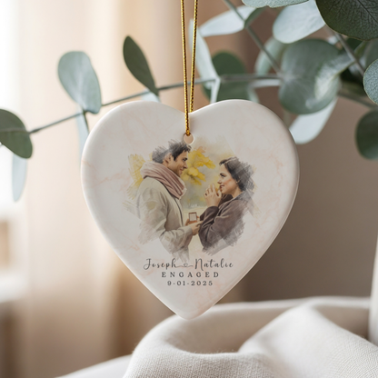 Personalized Engagement Ornament – Custom Photo & Proposal Date Keepsake – Our First Christmas Engaged Gift