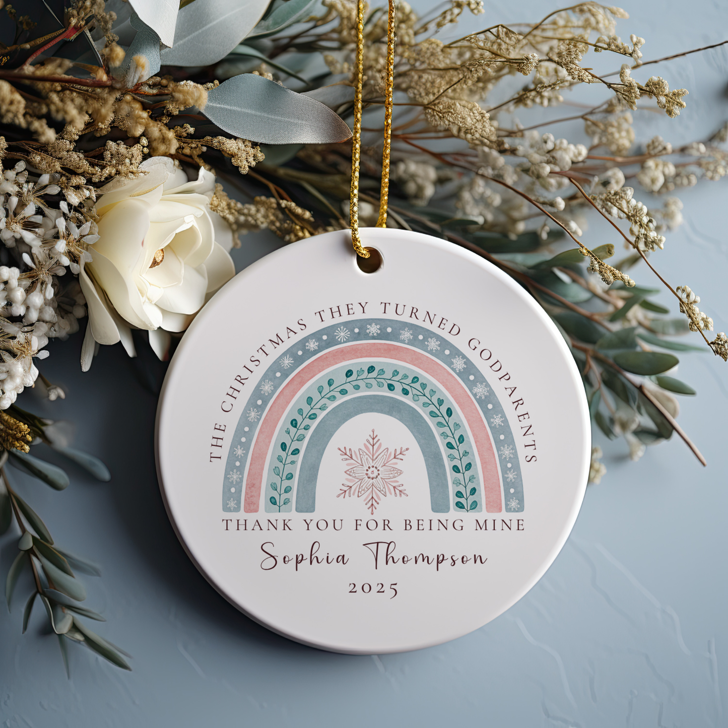 Personalized Godparent Ornament from Godchild – Custom Names & Year – Thank You Christmas Gift Keepsake