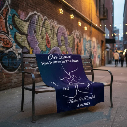 Personalized Valentine Star Blanket – Our Love Was Written in the Stars Coral Fleece Blanket, Custom Names & Date