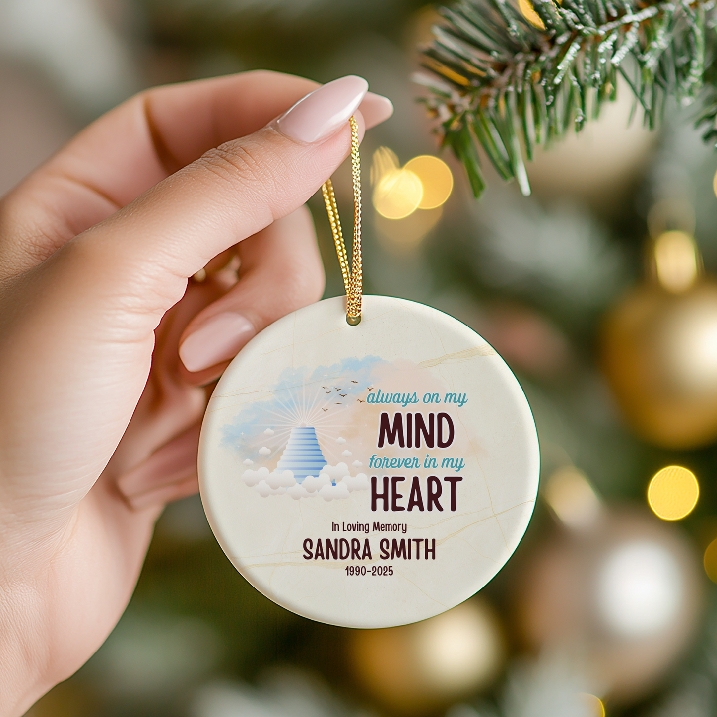 Personalized Memorial Ornament – “Always on My Mind, Forever in My Heart” – In Loving Memory Keepsake – Sympathy Gift for Loss