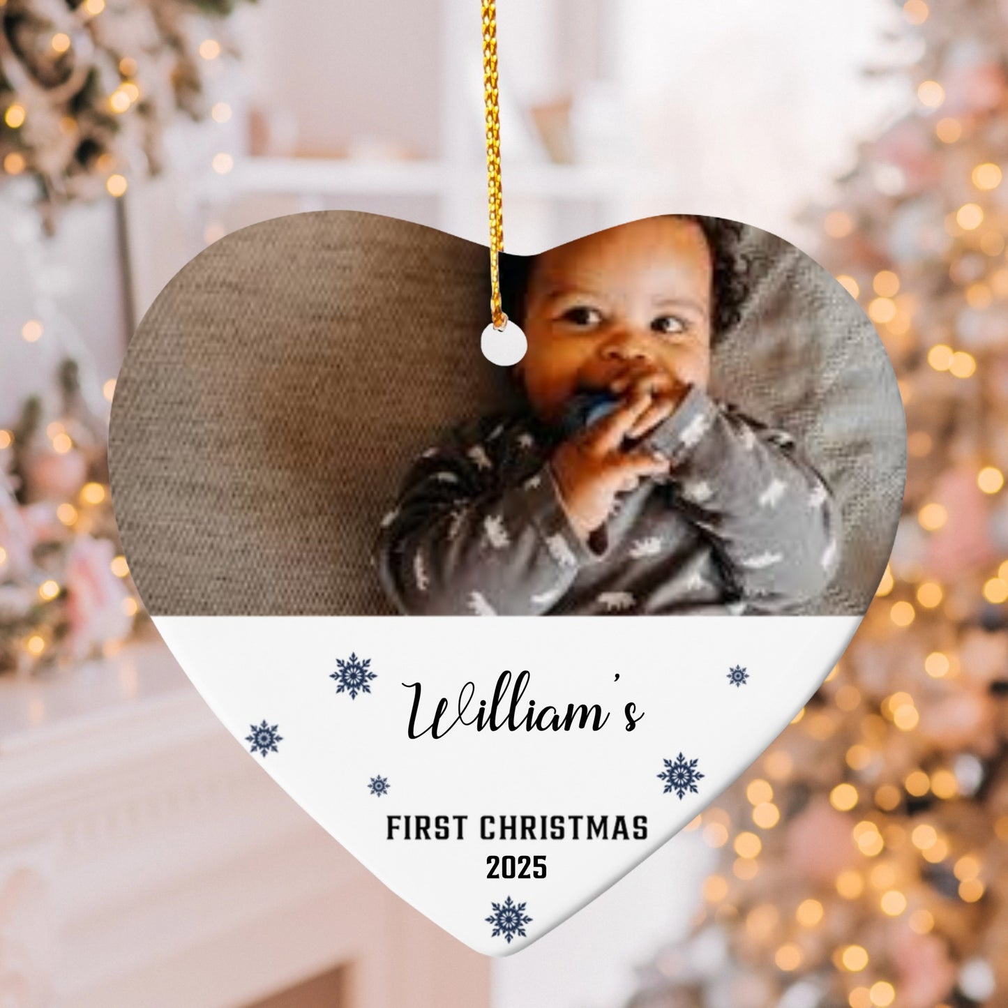 Personalized Baby’s First Christmas Ornament 2025 – Custom Photo Heart Ornament with Baby Name, Keepsake Gift for New Parents