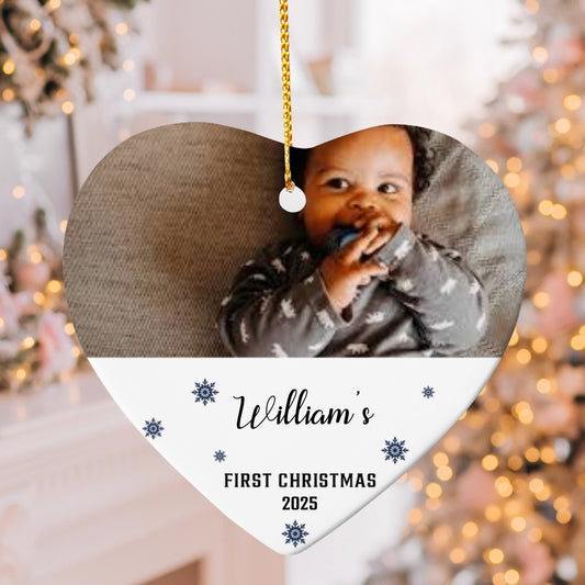 Personalized Baby’s First Christmas Ornament 2025 – Custom Photo Heart Ornament with Baby Name, Keepsake Gift for New Parents