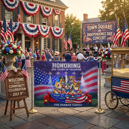 Personalized Patriotic Dog Yard Sign – "Honoring 250 Years of Freedom" | Custom Family Name & Dog Names | America 250 4th of July Yard Decor