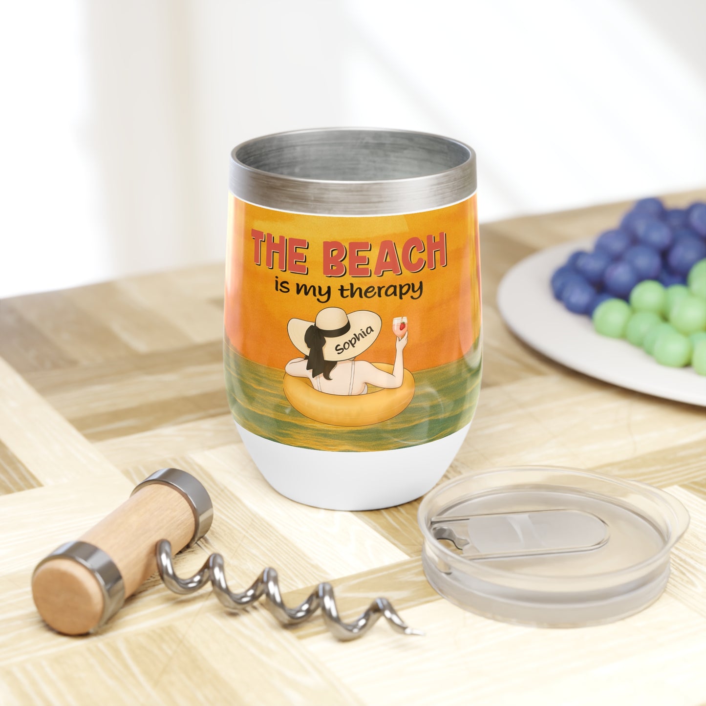 The Beach Is My Therapy Personalized Wine Tumbler | Insulated Tumbler