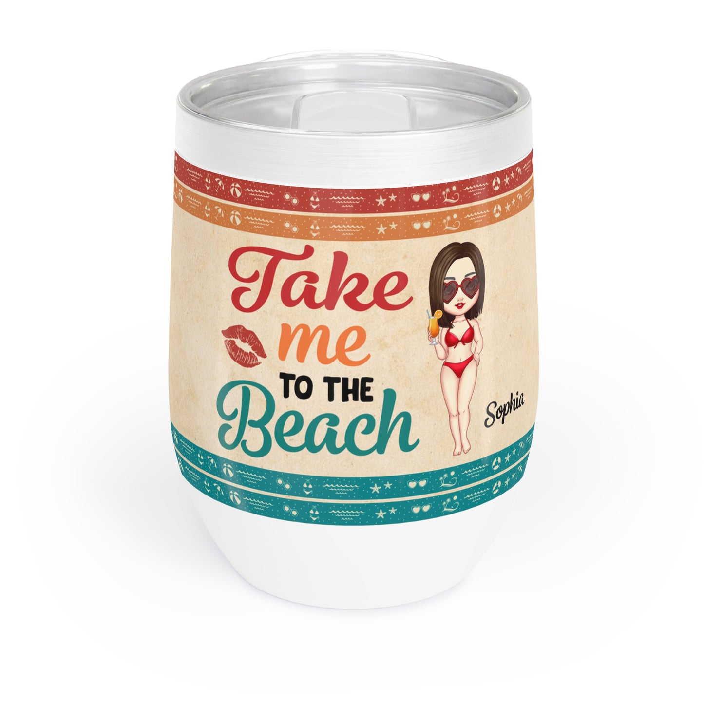 Take Me To The Beach Personalized Wine Tumbler | Custom Name, Beach Theme