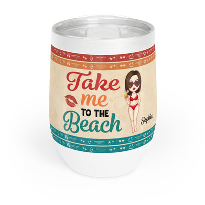 Take Me To The Beach Personalized Wine Tumbler | Custom Name, Beach Theme