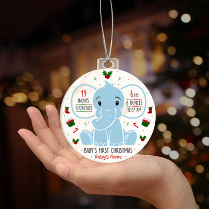 Baby’s First Christmas Ornament 2025 – Personalized Acrylic Elephant Ornament with Birth Stats, Custom Baby Girl & Boy Keepsake Gift