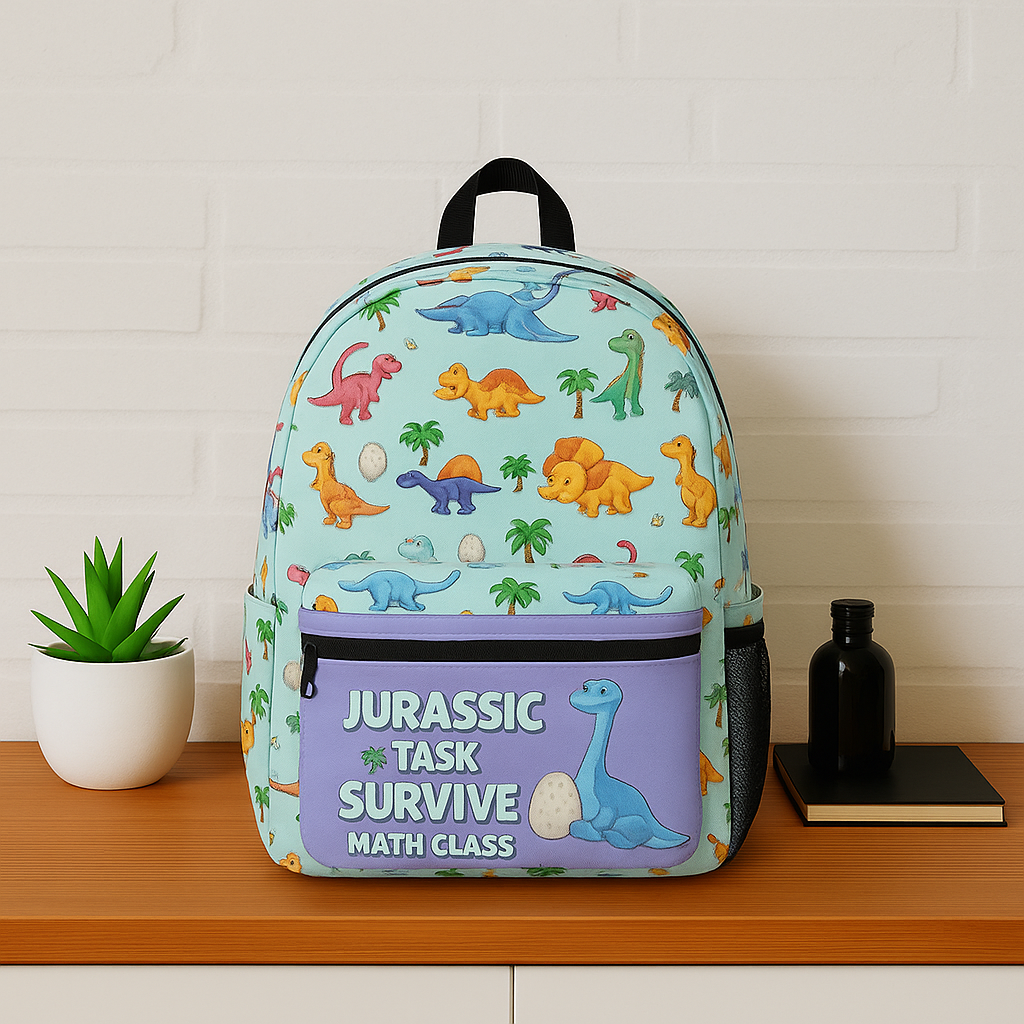 Jurassic Math Survivor Kids Backpack – Funny Dinosaur Bookbag for School