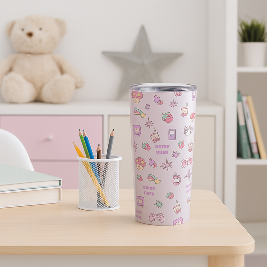 Kawaii Gamer Girl 20oz Tumbler – Cute Gaming-Themed Stainless Steel Cup for Kids
