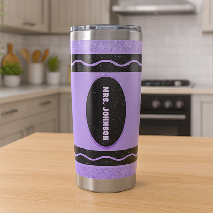 Custom Pink Crayon Teacher Tumbler – 20oz