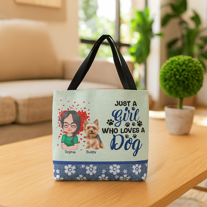 Custom “Just a Girl and Her Dog” Tote Bag with Name