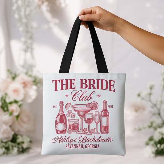 Custom "The Bride Club" Bachelorette Party Tote Bag – Personalized with Bride's Name & Location