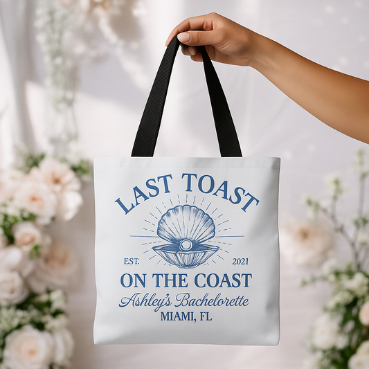 Customized "Last Toast on the Coast" Bachelorette Tote Bag