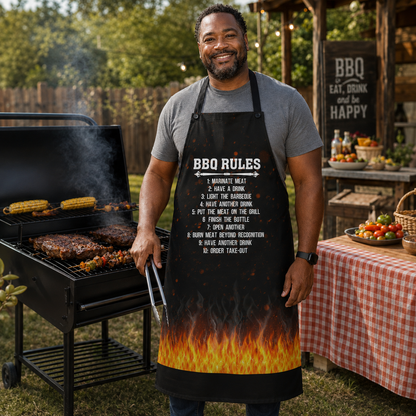 🔥 BBQ Rules Funny Grilling Apron for Men – Gag Gift for Dads, Grill Masters & Backyard Chefs