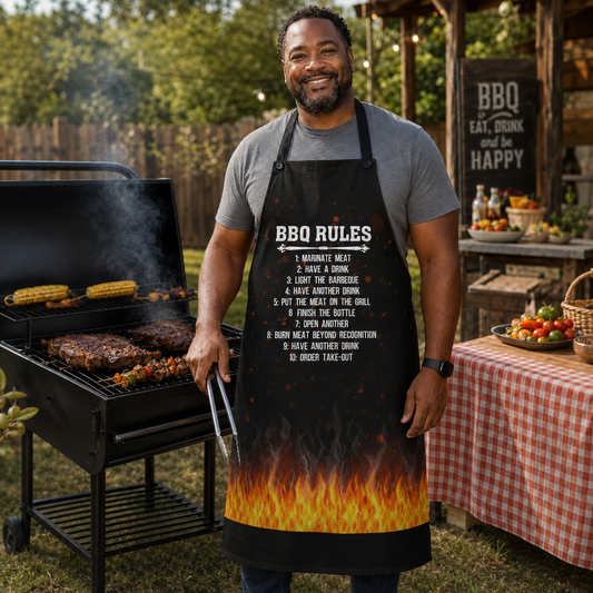 🔥 BBQ Rules Funny Grilling Apron for Men – Gag Gift for Dads, Grill Masters & Backyard Chefs