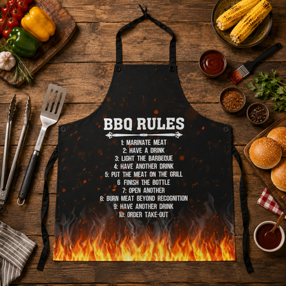🔥 BBQ Rules Funny Grilling Apron for Men – Gag Gift for Dads, Grill Masters & Backyard Chefs