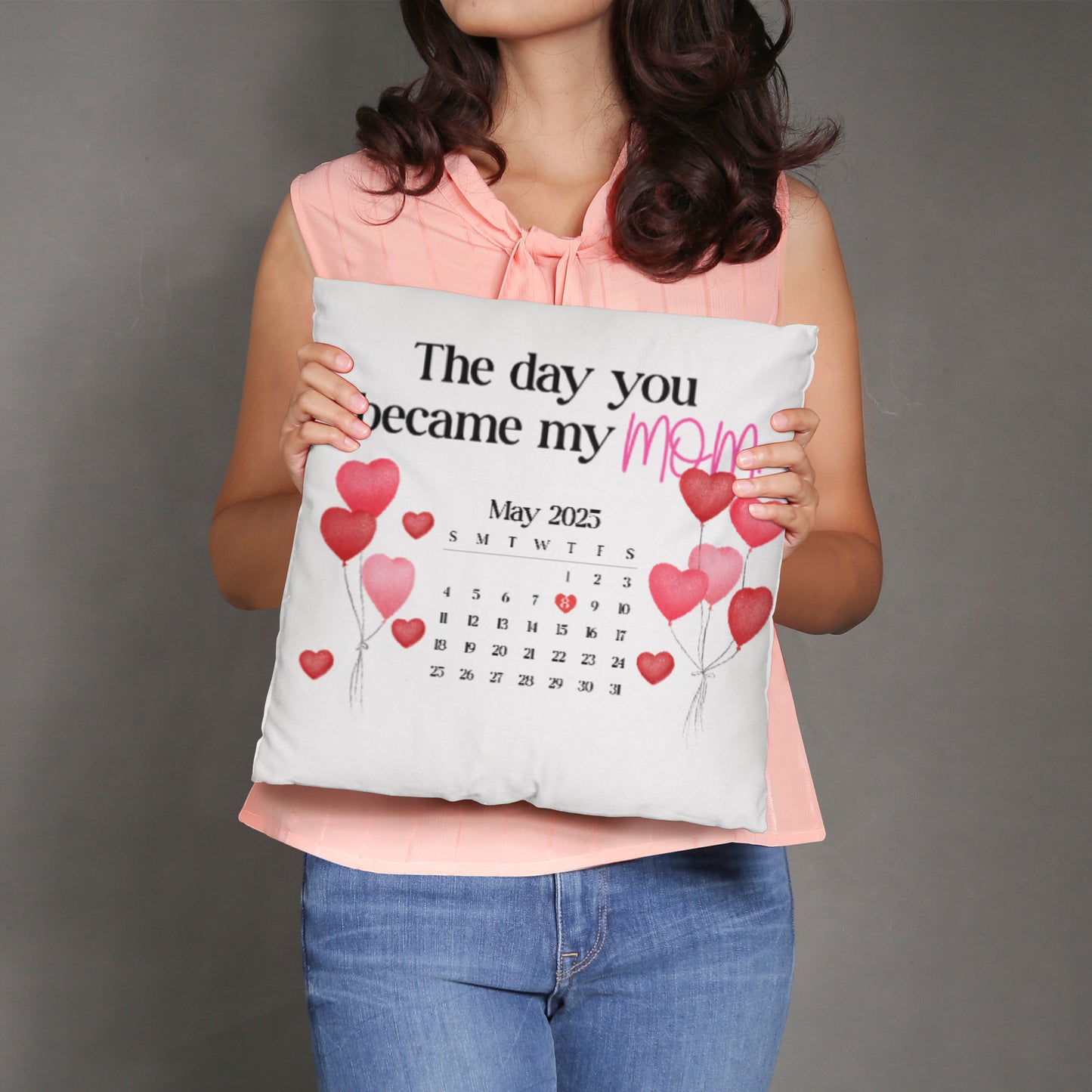 Personalized “The Day You Became My Mom” Throw Pillow – Custom Date Keepsake Gift