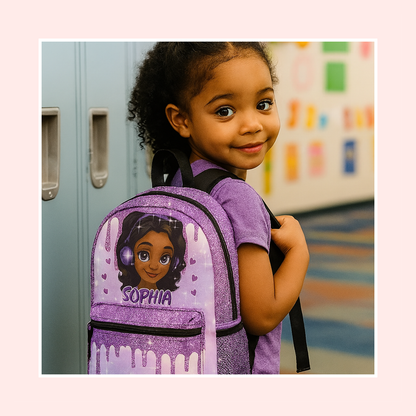 Custom Girl Backpack – Choose Character & Add Name | Glitter Drip Design