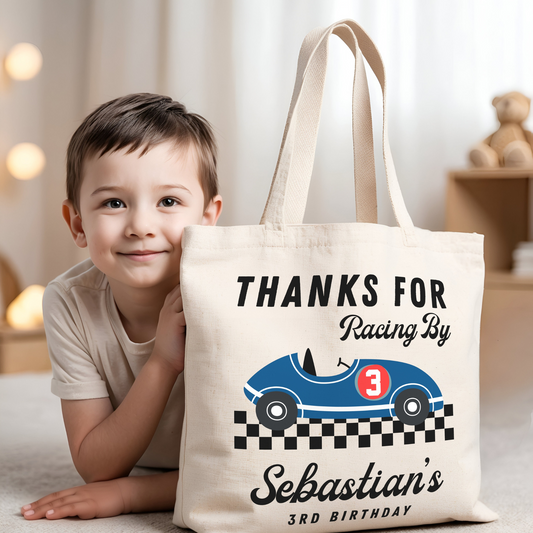 Personalized Racing Birthday Tote Bag – Custom Kids Party Favor