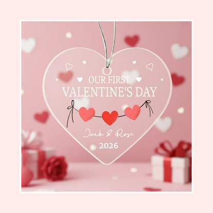 Personalized Acrylic Heart Ornament – Our First Valentine’s Day Gift, Custom Names & Year