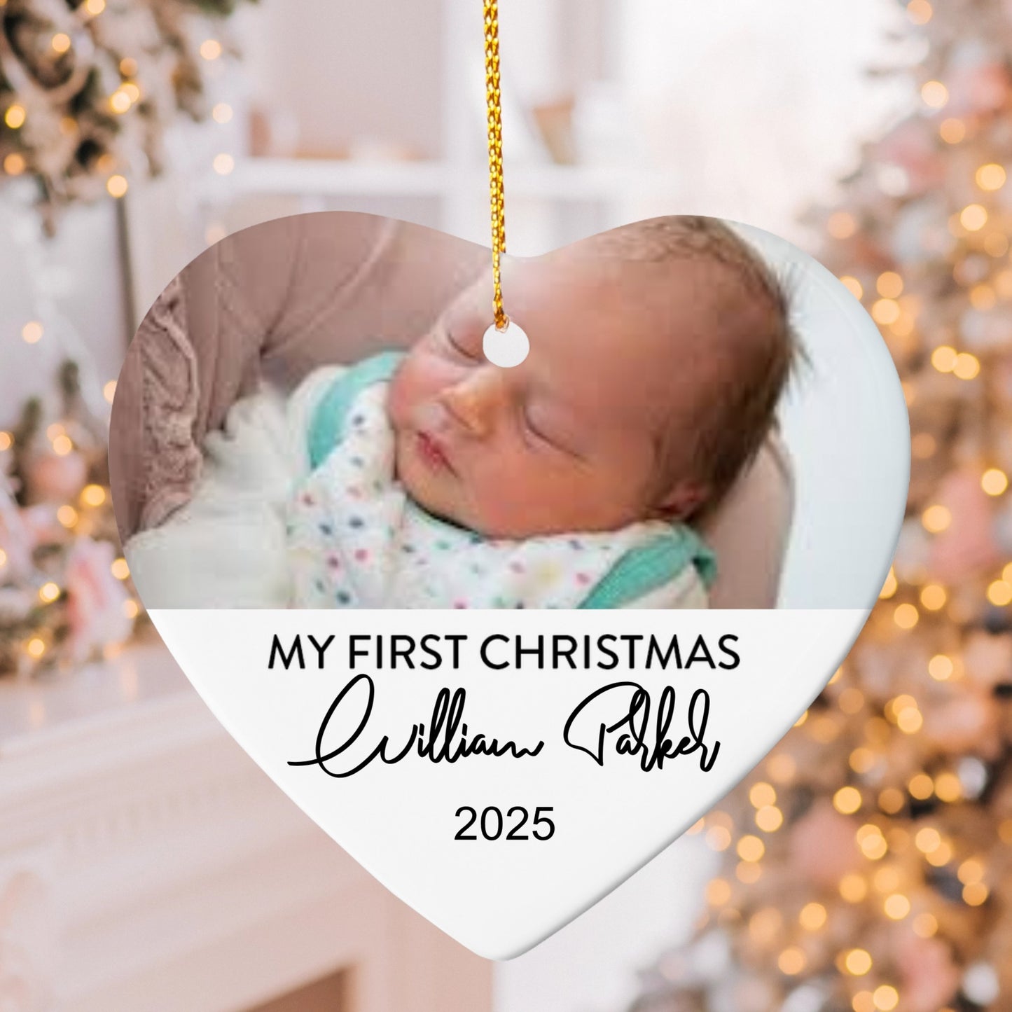 Personalized Baby’s First Christmas Ornament 2025 – Custom Photo Heart Ornament with Baby Name Keepsake Gift for Newborn