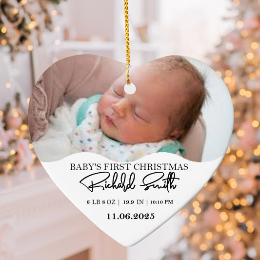 Personalized Baby’s First Christmas Ornament with Birth Stats – Custom Photo Heart Ornament for Newborn Keepsake 2025