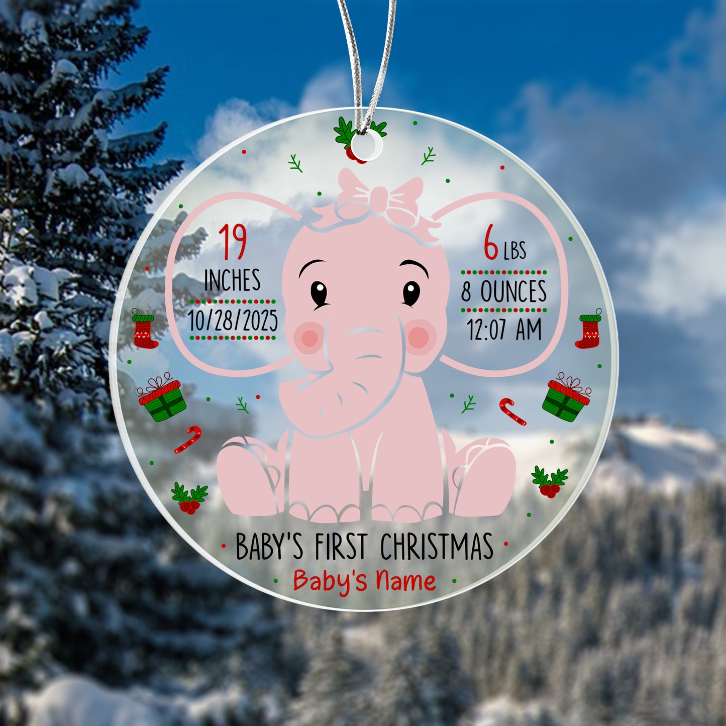 Cute pink elephant Christmas ornament for baby