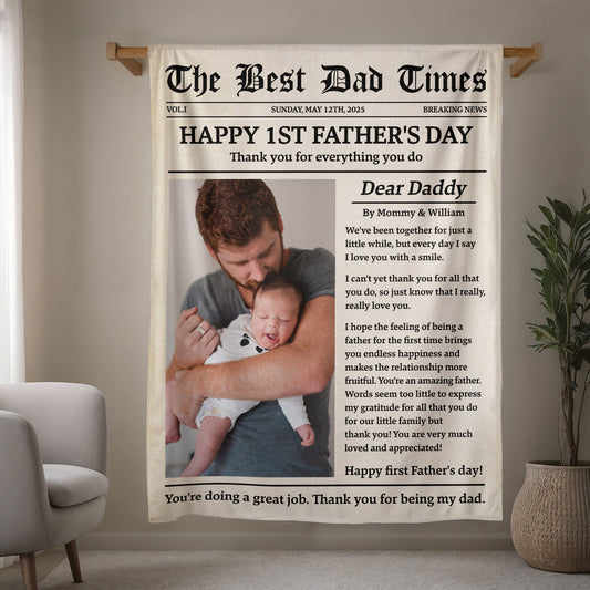 Happy 1st Father's Day Thank You For Everything - Personalized Photo Blanket ! For Dad