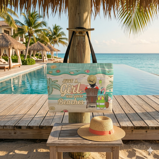 Custom Beach Lover Tote – Just a Girl Who Loves Beaches Bag with Name