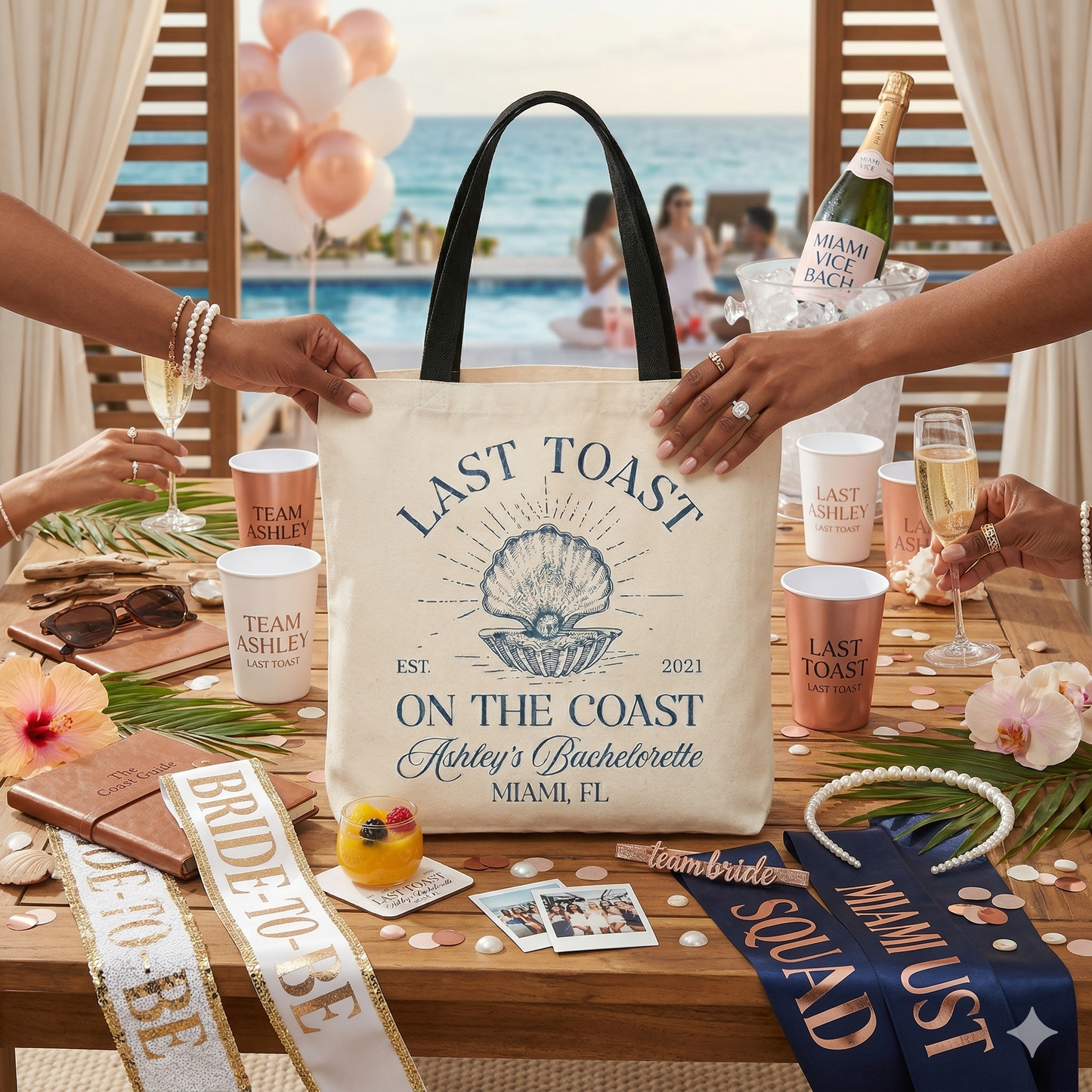 Customized "Last Toast on the Coast" Bachelorette Tote Bag