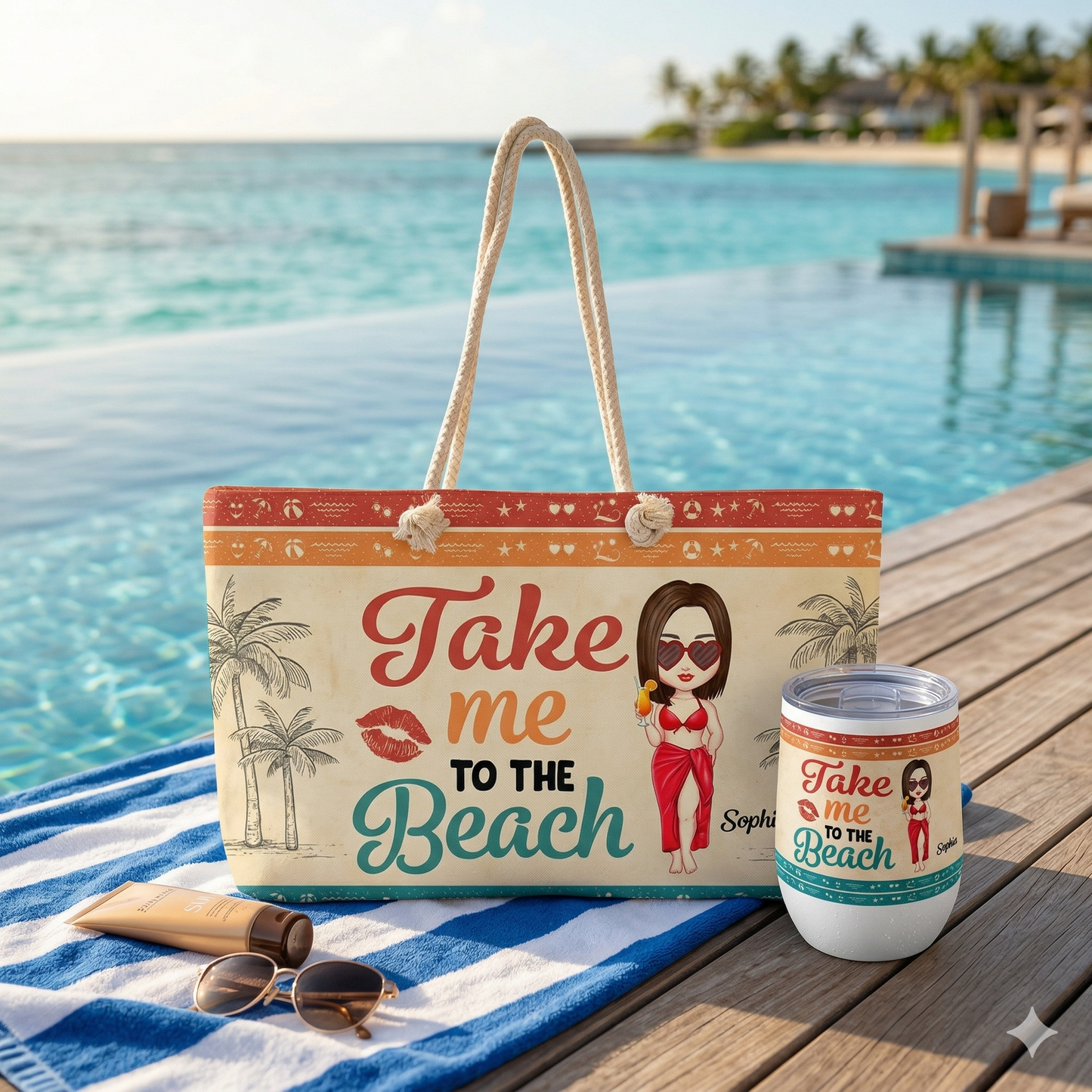 Take Me to the Beach" Personalized Weekender Tote Bag  | Girls Trip Beach Bag